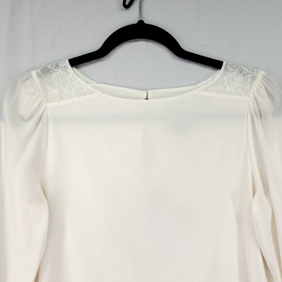 Alice And Olivia Silk Blouse Size Small Ivory With Lace Trim Long Sleeve Lux - Picture 4 of 16